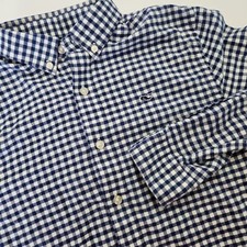 Vineyard Vines Whale Shirt Youth Medium 12-14 Blue Plaid Button Gingham Check