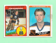 (2) TOM BARRASSO 1984-85 O-PEE-CHEE  SABRES  ROOKIE GOALIE CREASED CARD  (N7210). rookie card picture