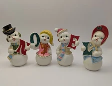 Vintage RARE Set Of 4 Japan Ucagco NOEL  Snowman Salt & Pepper Shakers Christmas