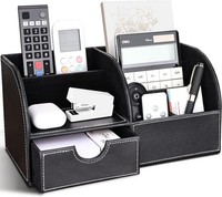 Schreibtisch Organizer Pu Leder Schwarz Multifunktional Mit Schublade 7 FäCher