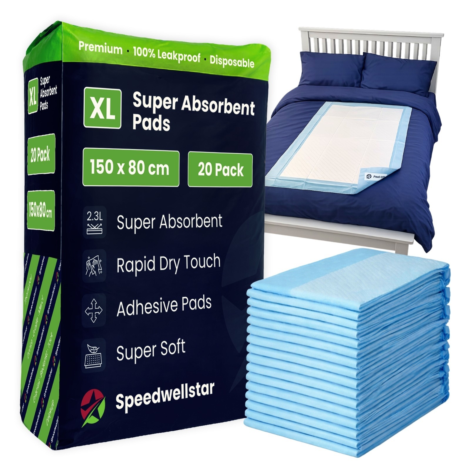 Speedwellstar White Incontinence Bed Pads Disposable Extra Large 150X80cm | 20 Pack | Super Absorbent 2300Ml Leakproof Waterproof Protector For Single Or Double Bed | Non-Slip | By - Image 4