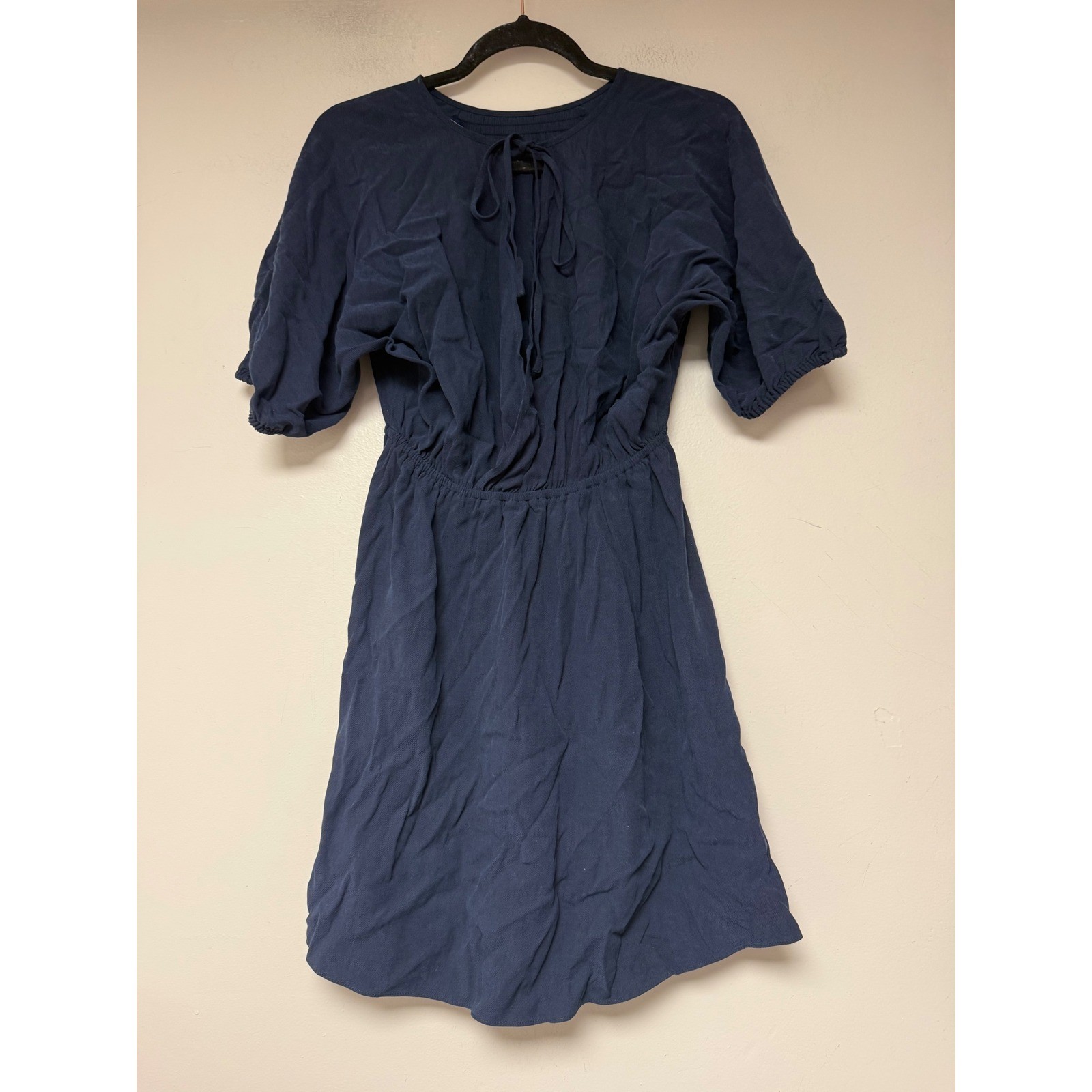 Madewell Mini Dress Womens Medium Navy Blue Excellent Lyocell Keyhole Tie 8634
