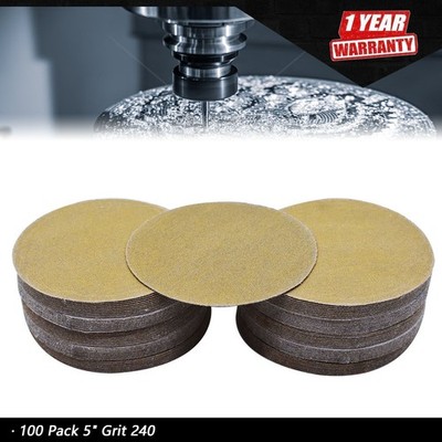 100 Pack 5'' Grit 240 Hook Loop Pads Sanding Disc NO-Hole Flocking Sandpaper