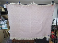 Vintage Pendleton Pure Virgin Wool Throw Blanket Pink Cream Diamond Weave Fringe