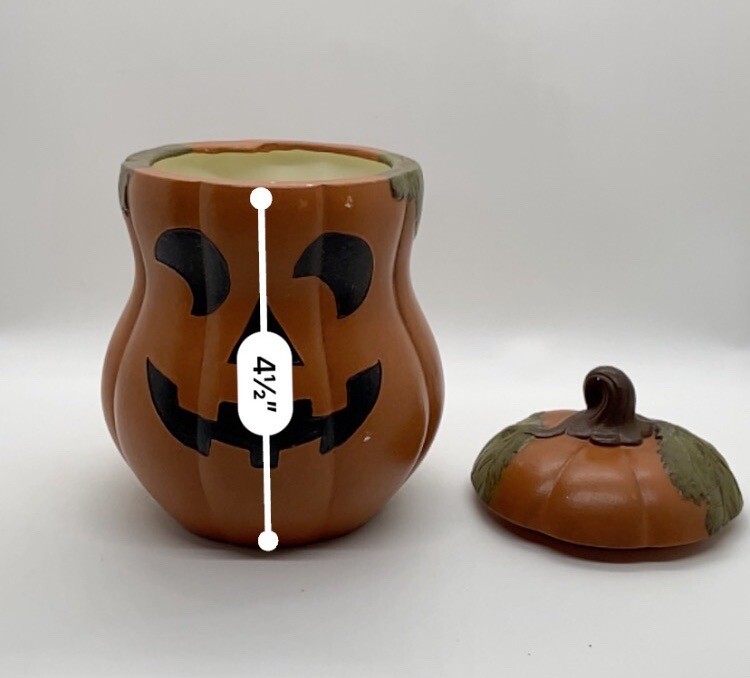 Byron Molds Ceramic JACK O LANTERN FACE Pumpkin w/Lid - TREAT Jar Vtg 1985