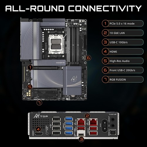 Carte mère GIGABYTE B850 AI TOP AMD AM5 LGA 1718 ATX DDR5 3X M.2 PCIe 5.0 - Photo 5/14