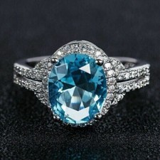 2Ct Oval Cut Lab-Created Blue Topaz Solitaire Wedding Ring 14K White Gold Plated