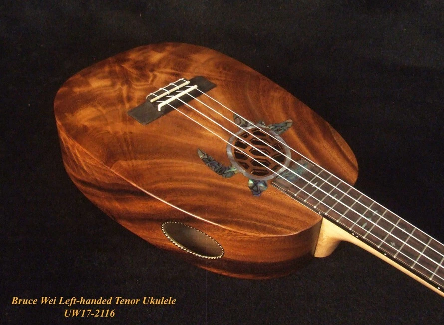 Bruce Wei Left-handed Acacia Pineapple Tenor Ukulele, Turtle Soundhole UW17-2116 - Image 4 of 4