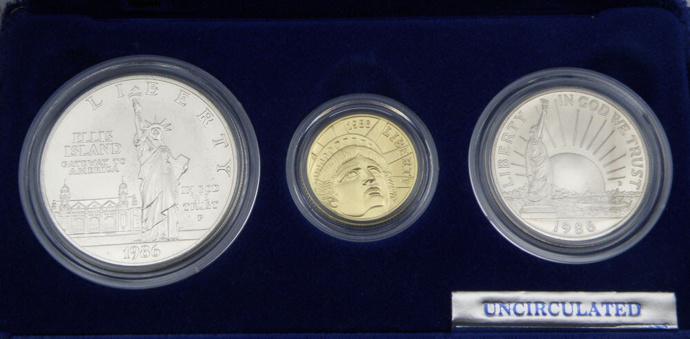 1986 US Liberty Coin Set-$5 Gold,$1 Silver &$0.5 Silver Coin w/COA