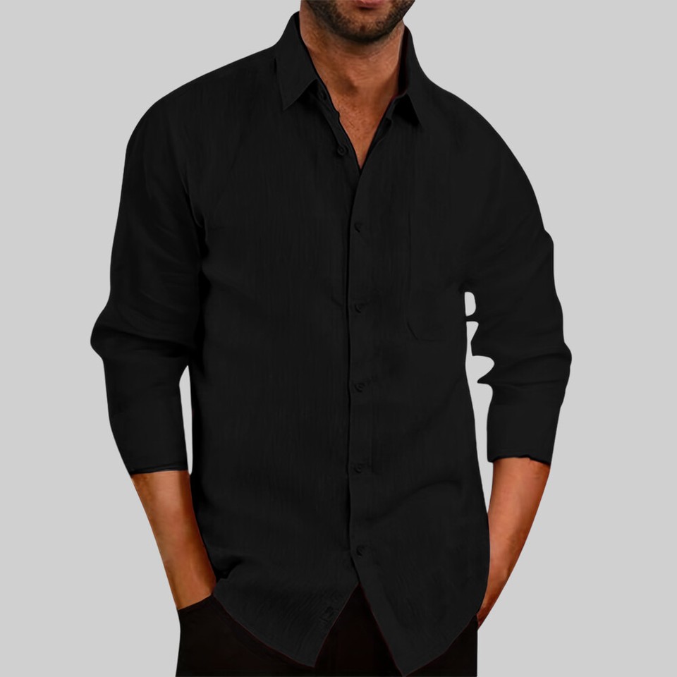 Mens Long Sleeve Plain Dress Shirt Buttons Casual Loose T Shirt Tops