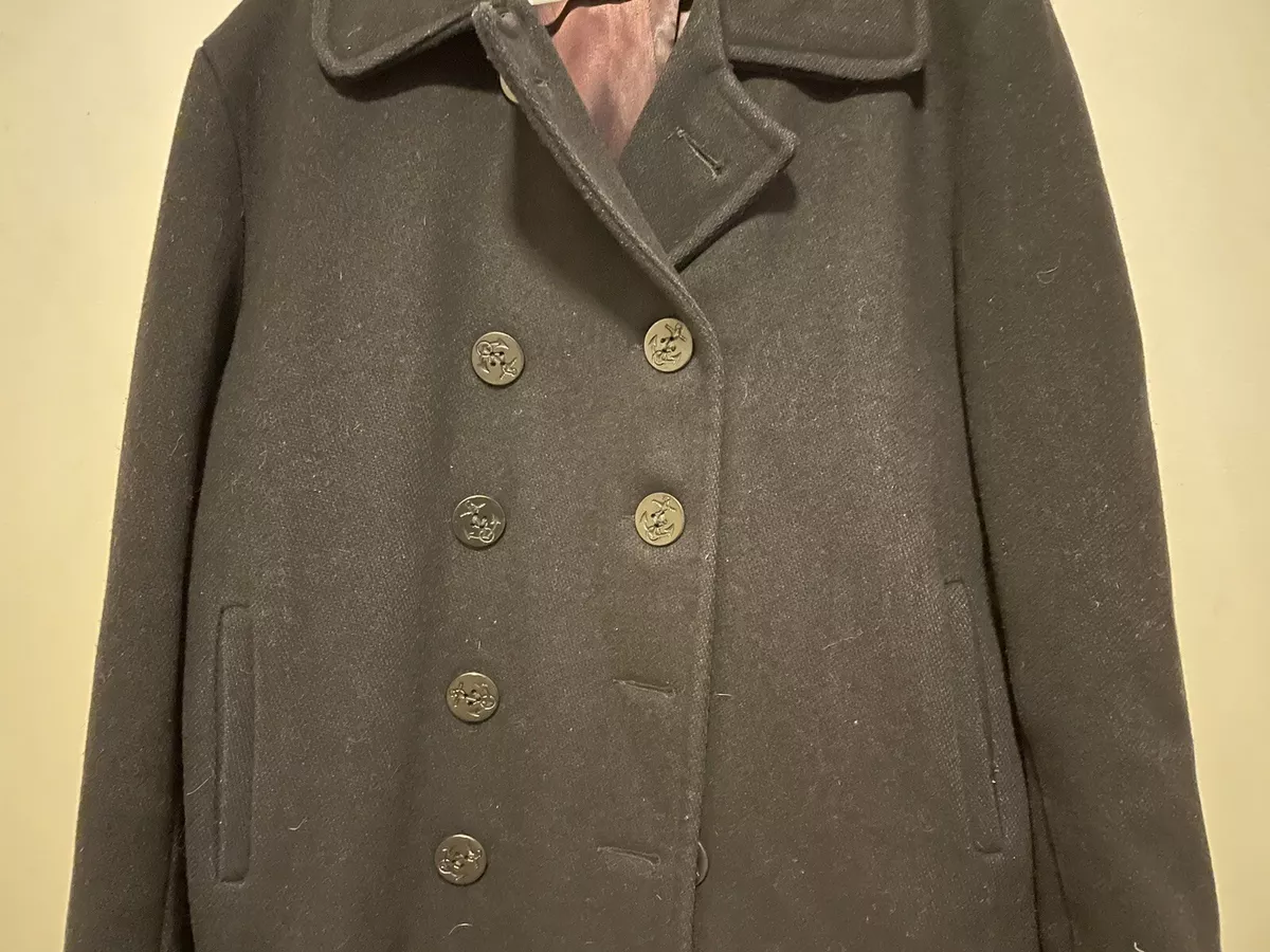 Schott NYC U.S. 740N Classic Melton Wool Navy Pea Coat Black USA