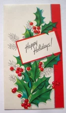 Holly and berries Vintage Christmas greeting card * LL20
