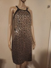 Guess Shimmery Gold Leopard Print Mini Dress Mesh Cutouts Halter Size 10