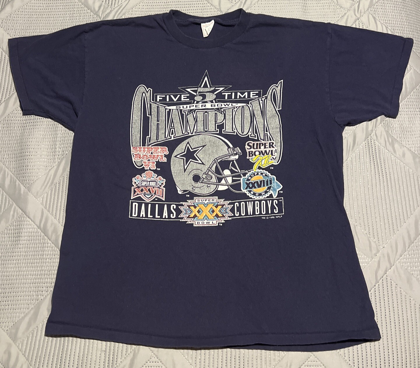 Vintage 90s Dallas Cowboys NFL 5 Time Super Bowl Champions T Shirt Size XL