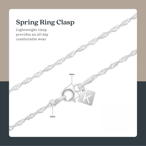 Cadena de plata esterlina sólida .925 pulida 2 mm de Singapur de 7 a 36 pulgadas de largo - Imagen 61 de 92