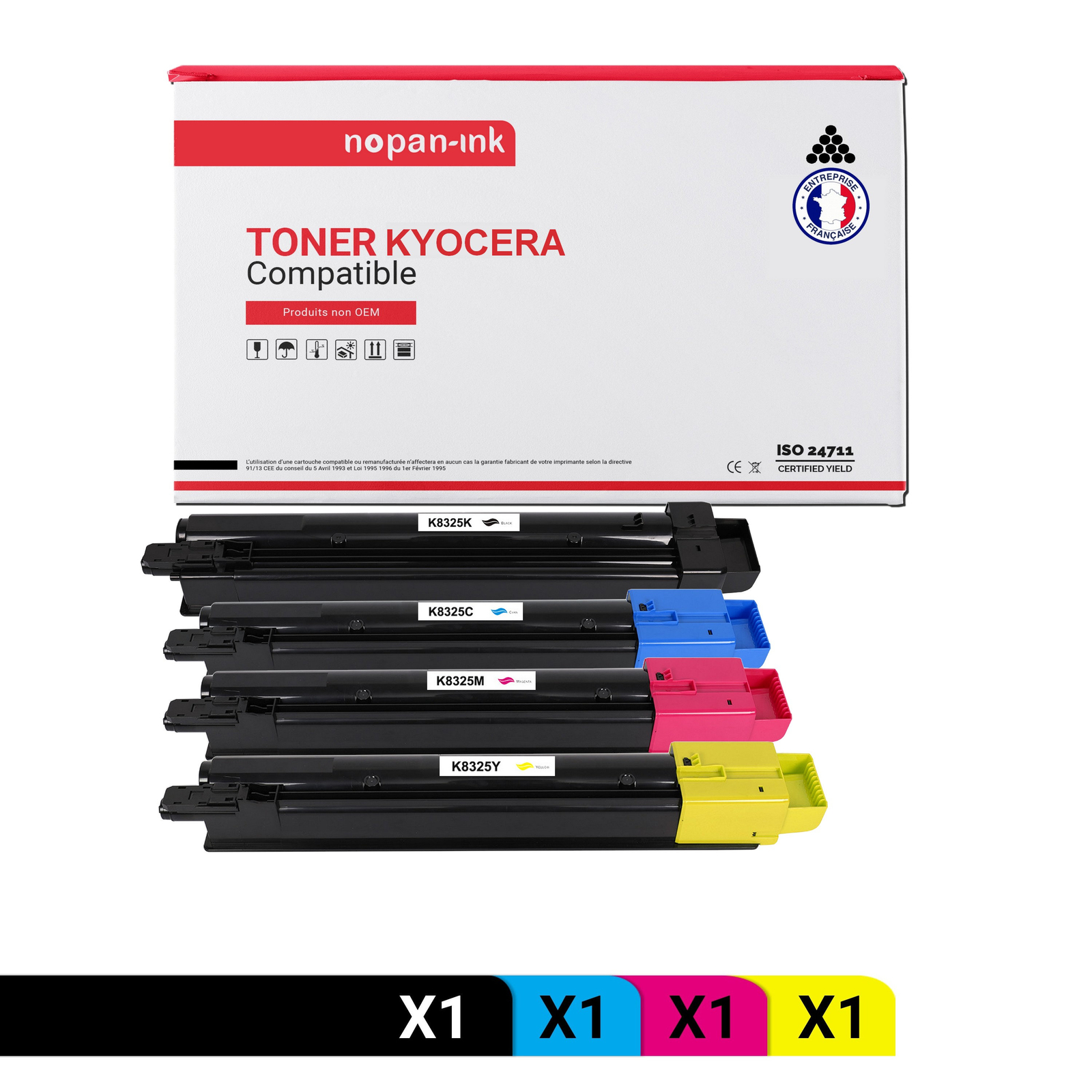 Toner KYOCERA TK8325K pack 4 cartouches d'encre compatible NOPAN-INK noir cyan magenta jaune