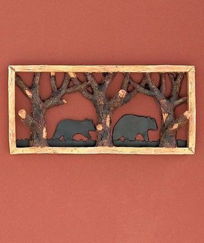 Bear Framed Forestry Hooks Branches Woodland Northwood Lodge Cabin Wall Art
