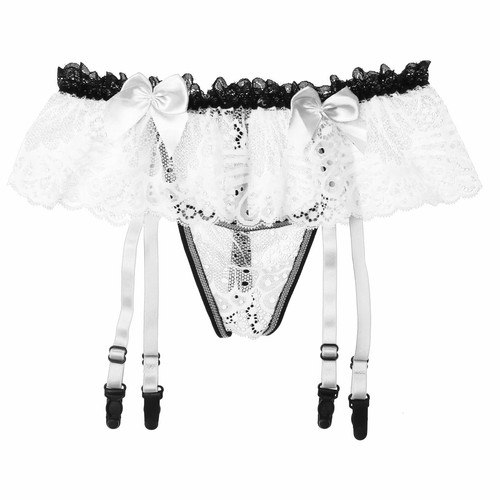Agoky Sissy Herren Dessous G-string Transparente Spitzen Slip mit Strumpfband - Bild 33 von 37
