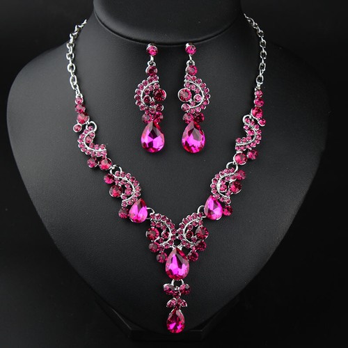 Rhinestone Necklace Crystal Earring Women Bridal Party Prom Wedding Jewelry Set - Picture 82 of 121