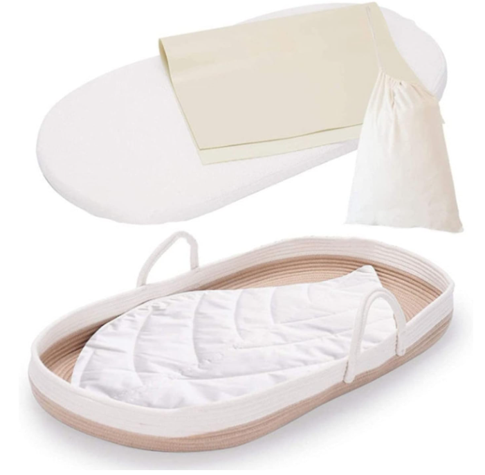 Baby Carrier Basket Portable Cotton changing station Bassinet tan with cushion-image