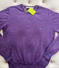 New ETRO Milano Pullover Wool Knit Logo Crew Neck Purple Sweater XL size