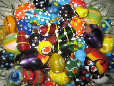 GLASPERLEN MIX/INDISCHE LAMPWORK PERLEN KONVOLUT ''GROSSER BUNTER MIX'' 70 Stück