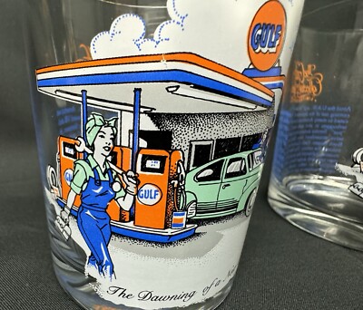 Set Of 2 Vintage Gulf Oil Collectors Series Dawning Of A New Era Tumbler Glasses