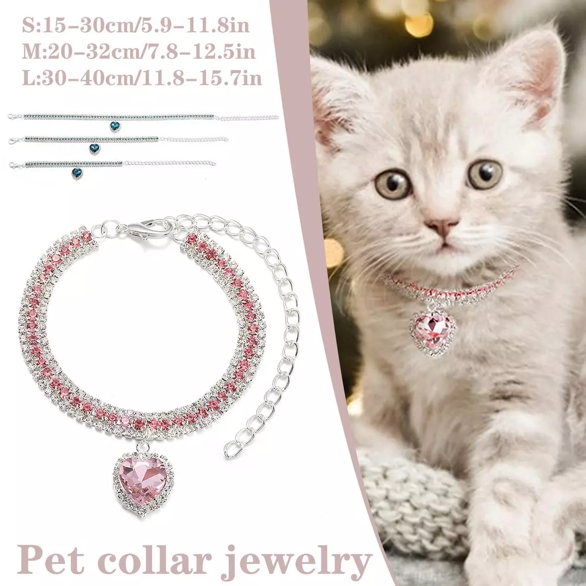 Cat Puppy Jewelry Necklace Bling Pet Dog Collar Heart Pendant