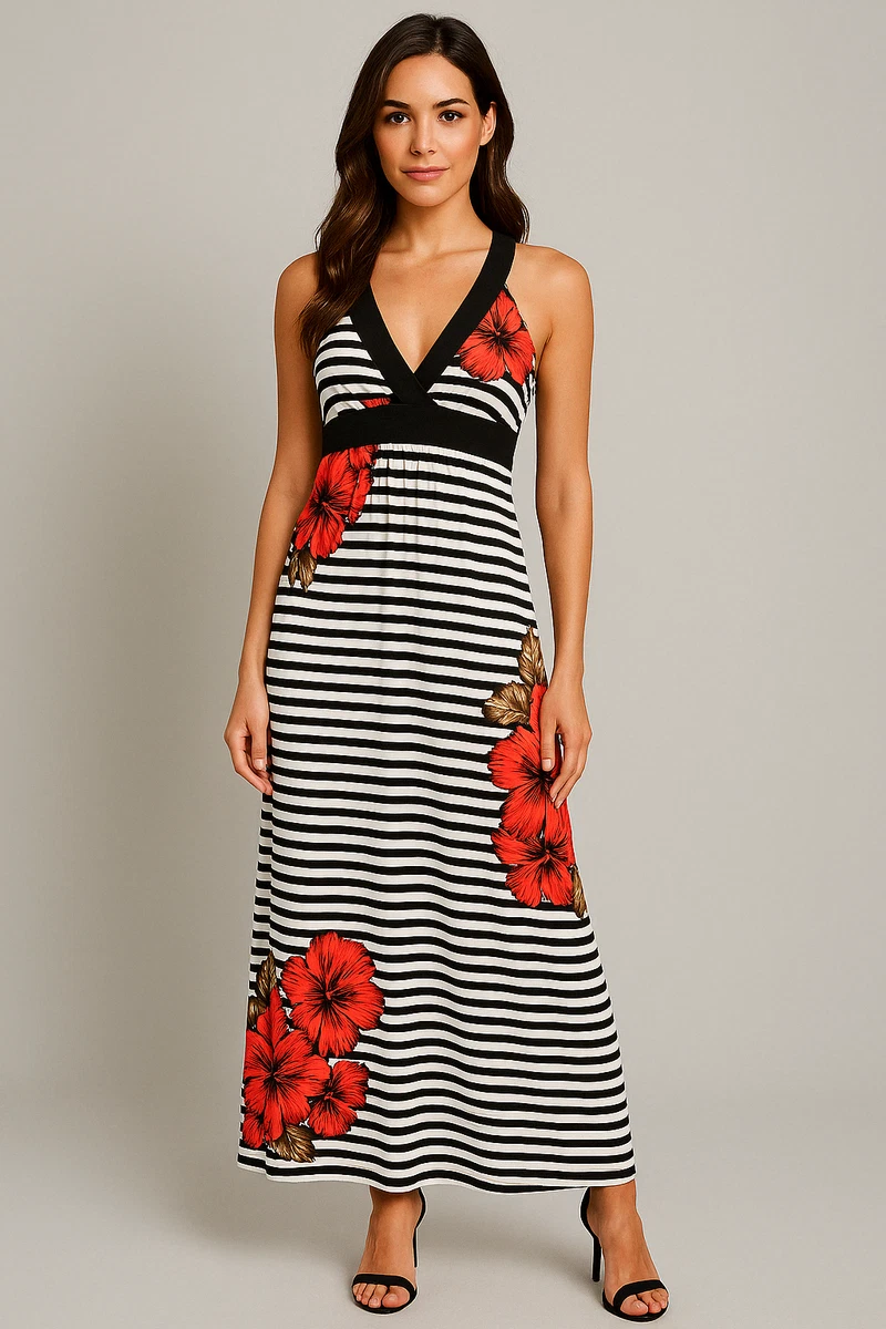 floral print long prom dress Faviana Floral Print V-Neck Prom Dress 11221