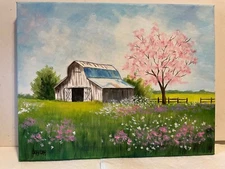 11 x 14 Original Acrylic Painting on Canvas ........"Spring Barn"