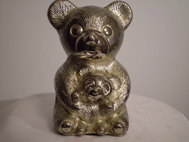 Heavy Cast Metal *MAMA BEAR & CUB* Coin Piggy Bank ~Vintage ~Excellent Condition