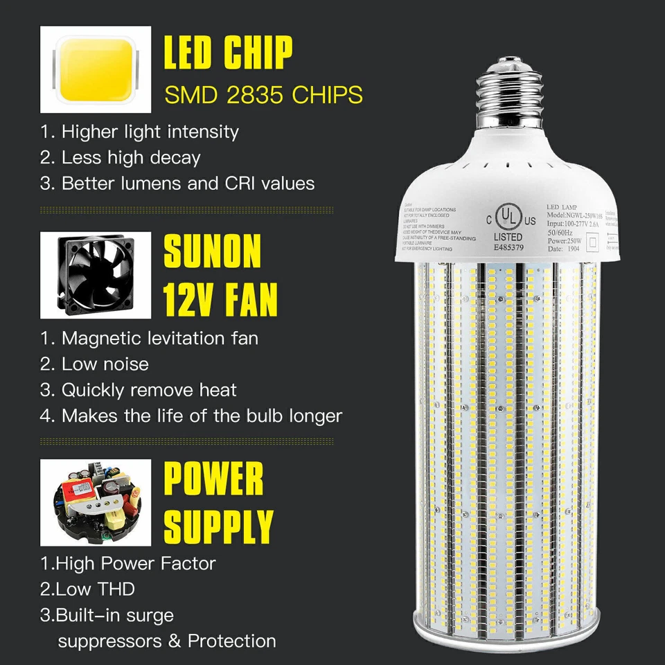 250W LED Corn Light for Warehouse Factory Workshop High Bay Open Fixture Bulb - Image 3 of 4