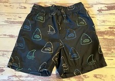 Tea Collection Navy Blue Shark Print Swim Trunks Boys 10-12 Elastic Waist  Tie