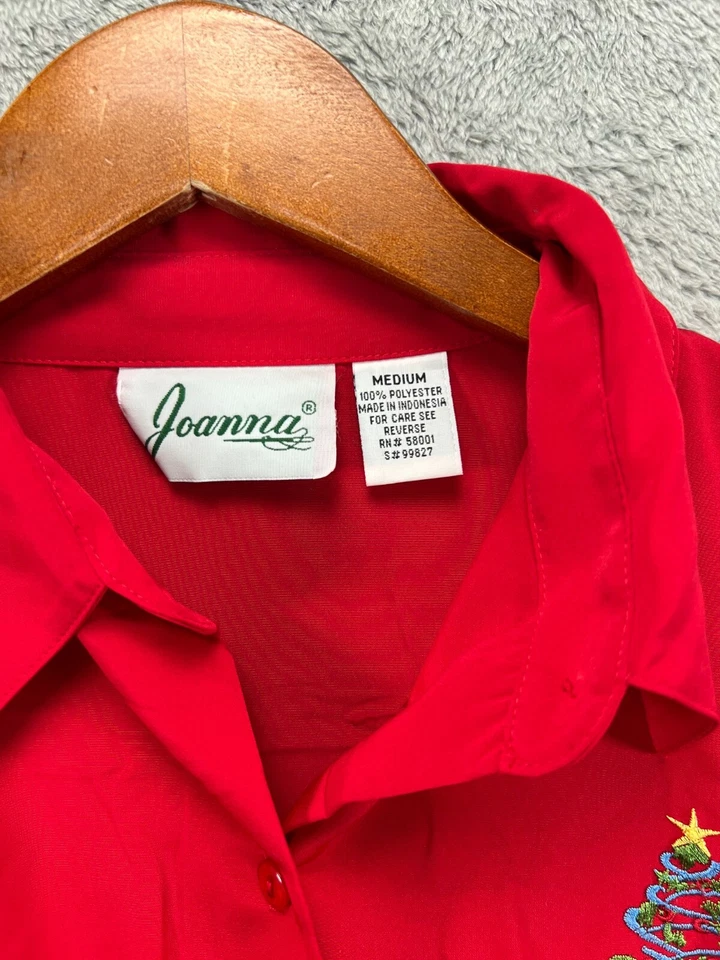 Joanna Рождество верхняя рубашка женщин средний красный вышитый на пуговицах длинным рукавом 1 - Изображение 3 из 4