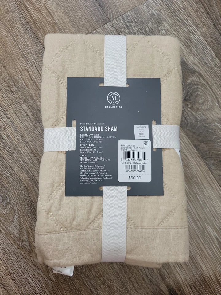 Nuevo - MARTHA STEWART Estándar Punto Ancho Diamante Acolchado Lino Almohada Sham Avena Foto 4 de 4