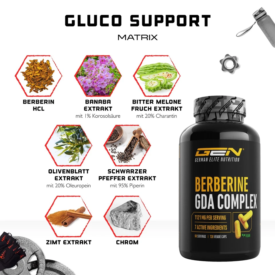 Berberin Complex - 120 Kapseln (vegan) Zimt Banaba Chrom Olivenblatt Piperin - Bild 3 von 4