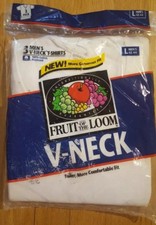 Vintage 1996 Fruit of the Loom 3 pack of blank white vneck shirt tshirt 90s L