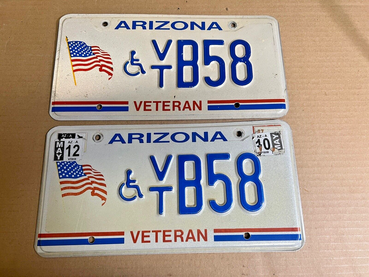 ARIZONA HANDICAP DISABLED VETERAN LICENSE PLATE PAIR VT B58 Used