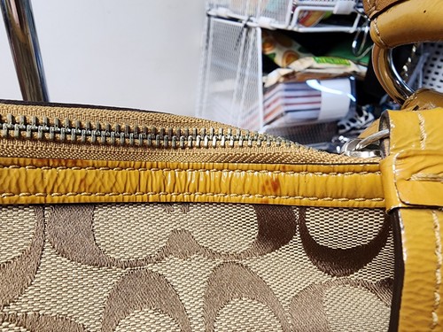 Coach #F13115 Brown Signature Hobo Bag Tan Leather Trim - Picture 3 of 12