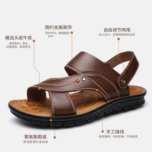 Hombres Sandalias de Cuero Genuino Verano Informales Deportes Playa Zapatos Suaves Hogar Zapatillas - Imagen 6 de 15
