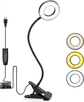 Foneso Desk Lamp Clip on Light, 48 LED USB with 3 Color Modes 10 Black 