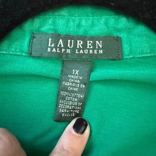 Lauren Ralph Lauren grün Baumwolle 3/4 Arm Tunika Top Bluse 1X Übergröße - Bild 3 von 4
