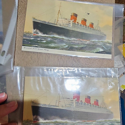 Vintage 1956 RMS Queen Mary Cunard Line Lot - Abstract of Log, Programme & Postc