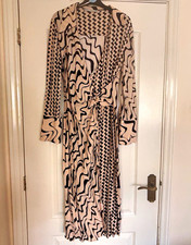 F&F Black Beige Geometric Wrap Midi Dress V-Neck Long Sleeve