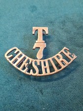 T 7 CHESHIRE REGIMENT TERRITORIAL SHOULDER TITLE BADGE IN BRASS ON LUGS ORIGINAL