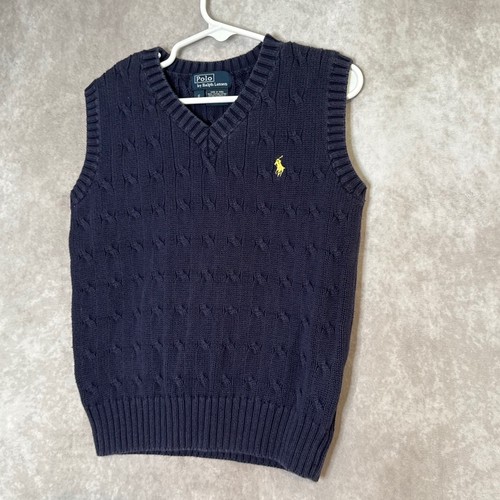 Vintage 90’s Polo Ralph Lauren Cable Knit Sweater Vest Vneck Boys Size 6 Blue - Picture 2 of 4