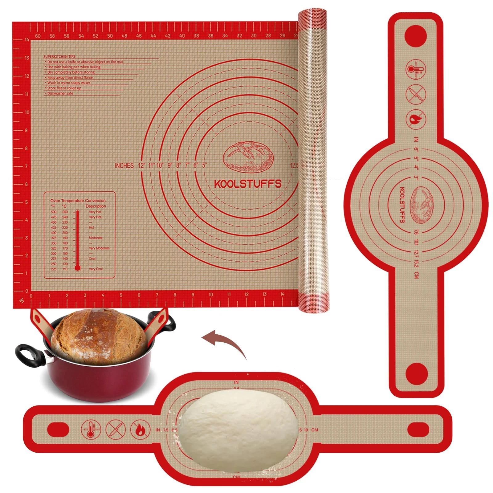 Silicone Bread Sling and Pastry Mat, 3 PCS Non-Stick & Easy Clean Reusable Si...