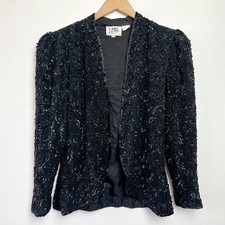 Vintage 80s Sequin Beaded Silk Jacket Large Open Front Romantic Festival Gatsby