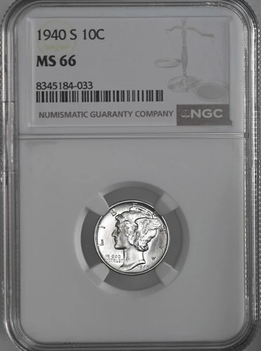1940-S  10C  MERCURY SILVER DIME  "SAN FRANCISCO MINT"  NGC MS66 #8345184-033