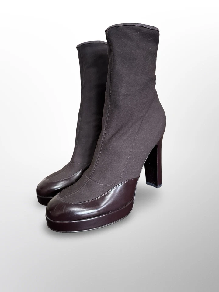 Винтажные 90-х Dolce & Gabbana неношеные лакированная кожа неопреновый высокий каблук ботинки 39 - Изображение 2 из 4